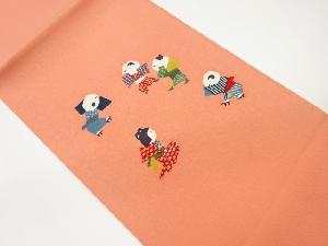 縮緬地童子模様名古屋帯（額縁仕立て）